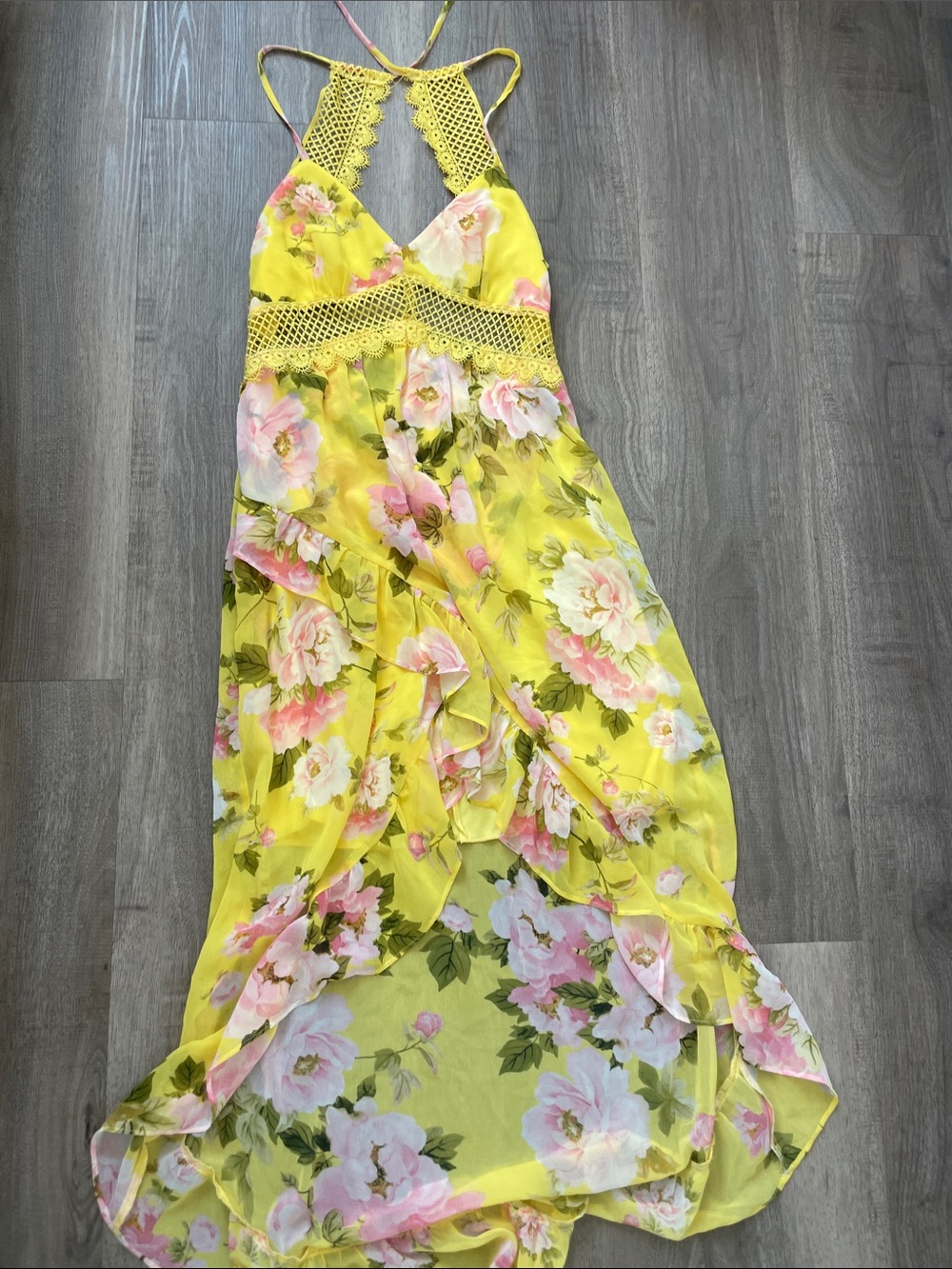 City Studio Yellow Floral Maxi Dress with Pink Blooms